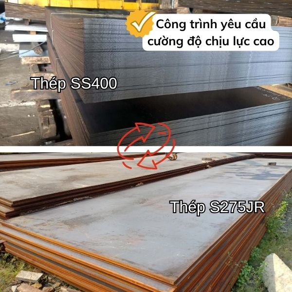 Đối với công trình yêu cầu cường độ chịu lực cao nên sử dụng S275JR thay cho thép SS400 để tăng khả năng chịu tải